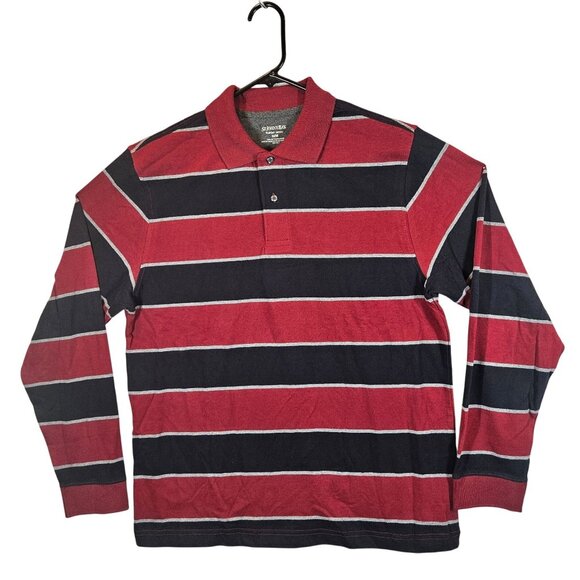 NWT St. Johns Bay Sueded Jersey Men's M Red Navy Striped Long Sleeve Polo Shirt - Picture 1 of 11